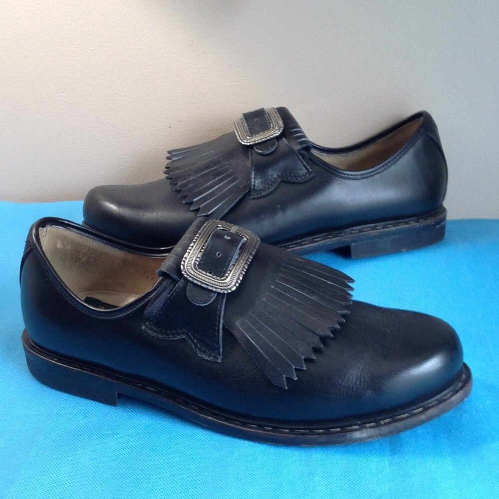 Vintage Meindl Exquisite Trachtenmode Fringe Leather Oxford Buckle Shoes 43